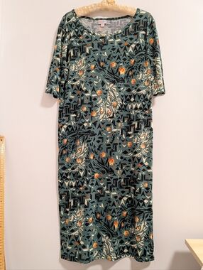 Lularoe Green Floral Pattern Short-Sleeve Women’s Dress